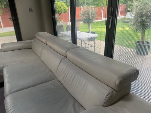 Natuzzi cream leather sofas - cream,