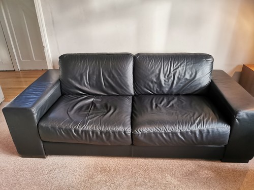 Black leather sofa - leather, by