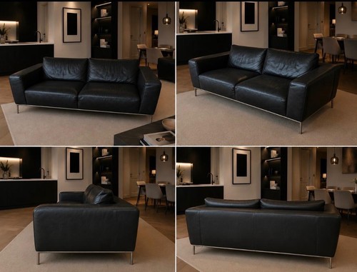 Natuzzi black leather seater - natuzzi, 3-seater