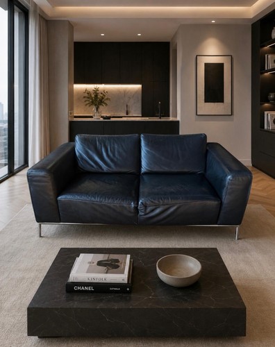Natuzzi black leather seater - natuzzi, 2