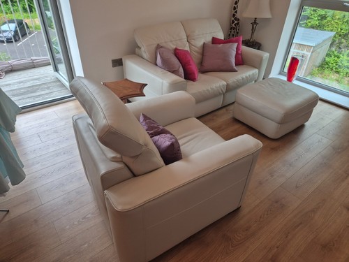 Natuzzi cream leather sofa set - natuzzi,