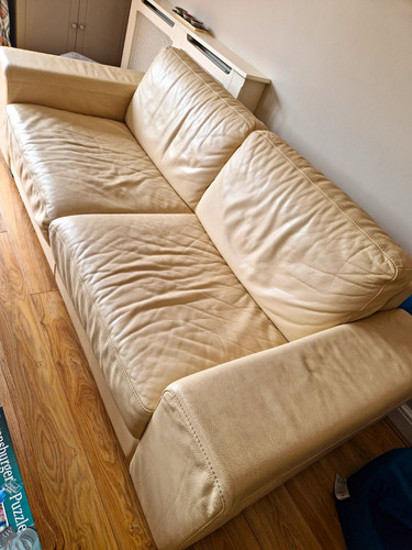 Natuzzi beige leather seater - beige,