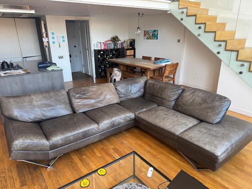 Natuzzi leather grey sofa l - grey,