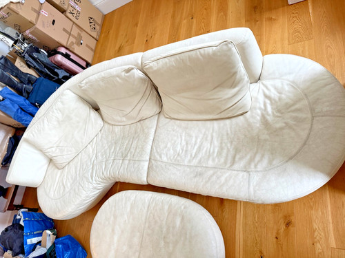 Natuzzi white leather curved - white, 3