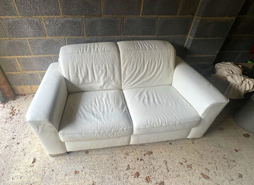 Natuzzi white leather seater - leather,